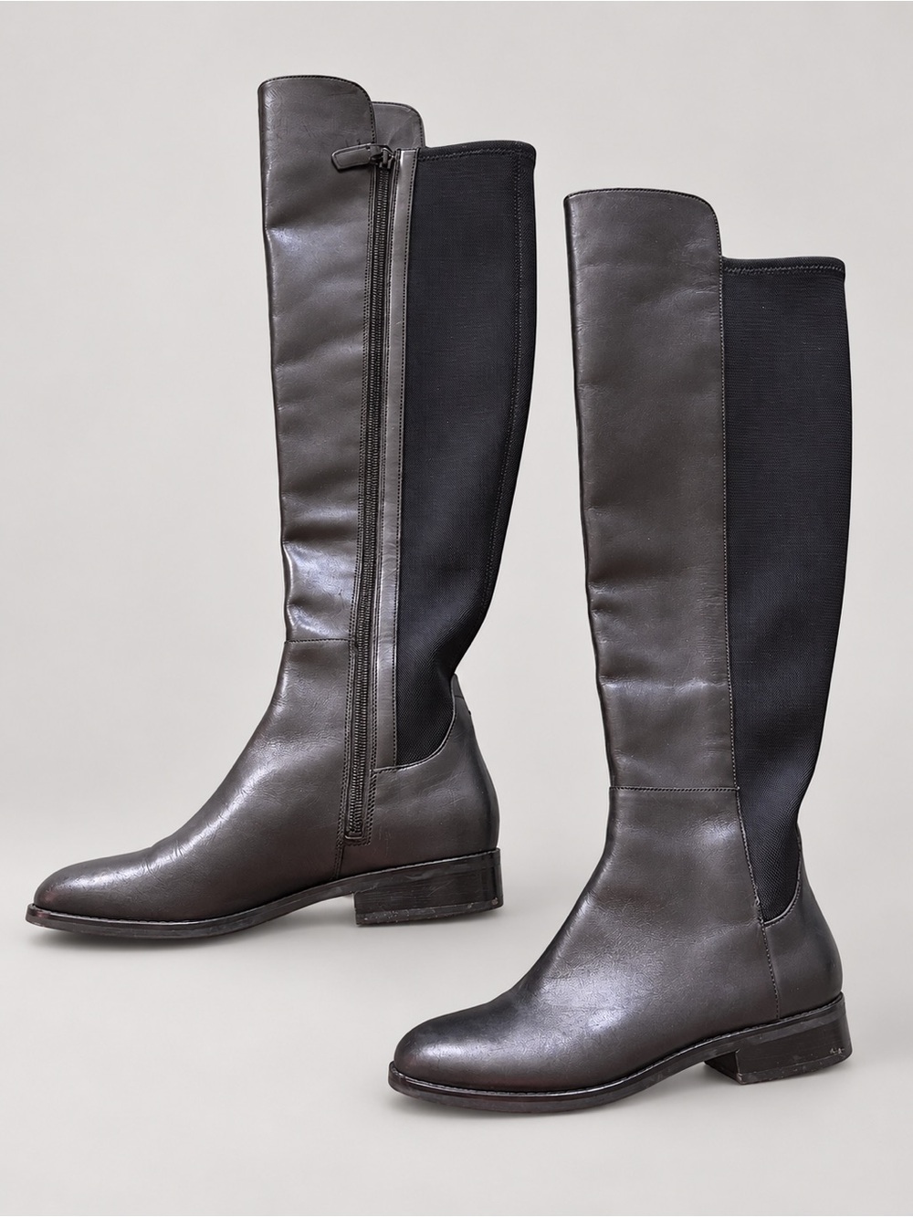 COLE HAAN Grand360 Riding Boots in Black Leather with Stretch Panel